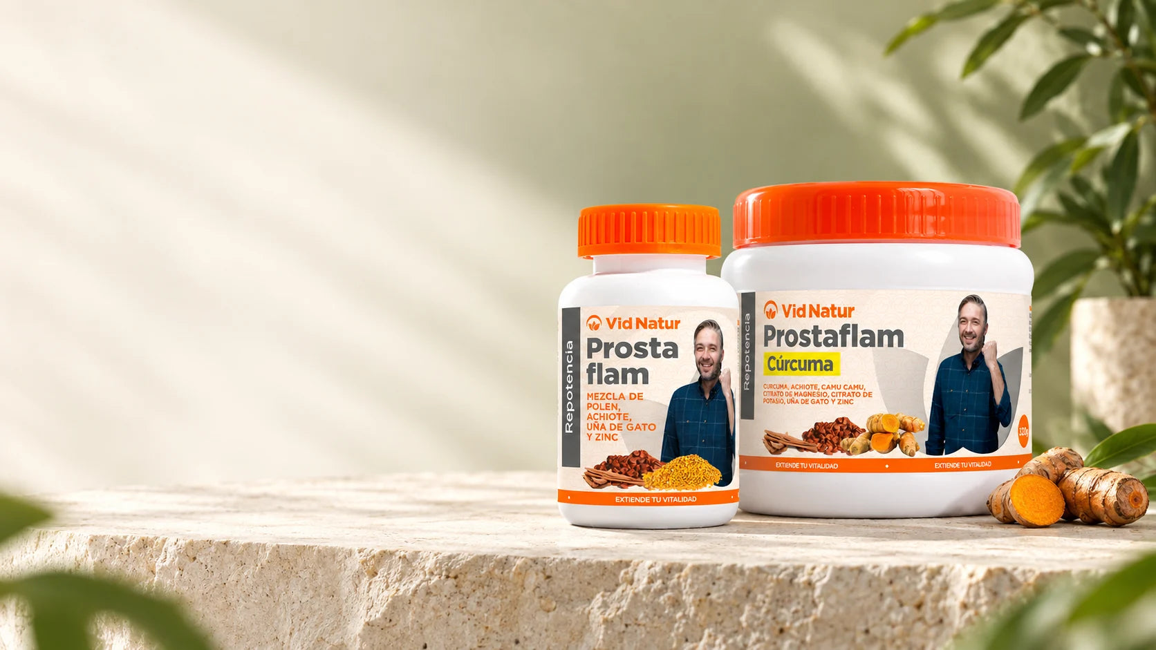 Prostaflam en tabletas y Prostaflam Cúrcuma Vid Natur.