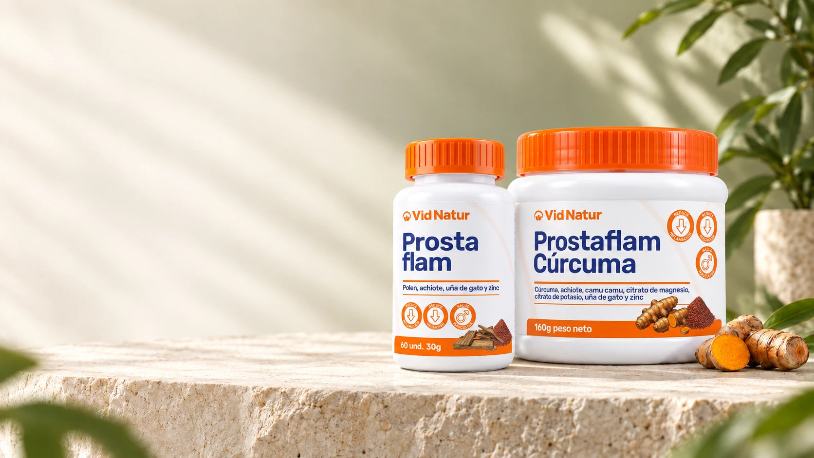 Prostaflam en tabletas y Prostaflam Cúrcuma Vid Natur.